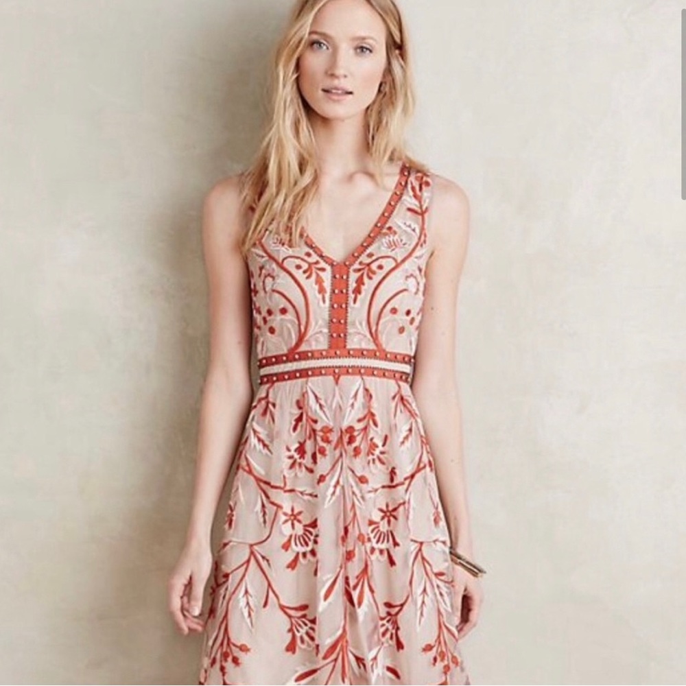 Beautiful sheer dress with orange embroidery Moulinette Soeurs by Anthropologie
